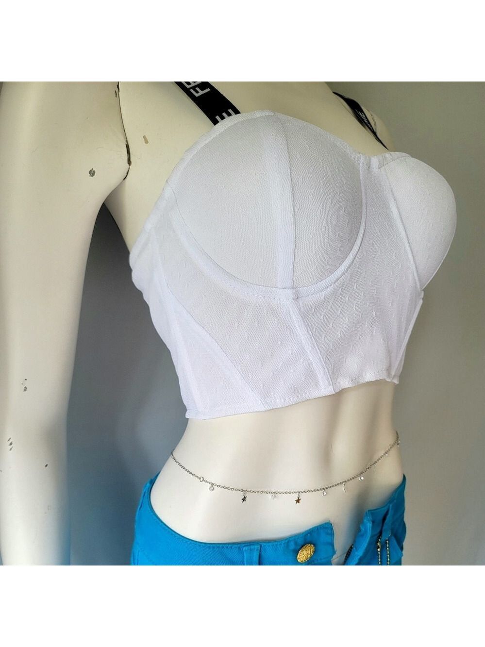 Revamped White Busier Crop Top Femme Strap Size M